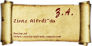 Zintz Alfréda névjegykártya